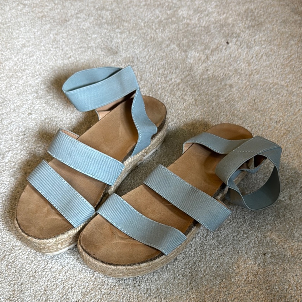Time and Tru Blue Espadrille Shoes with Brown Accents